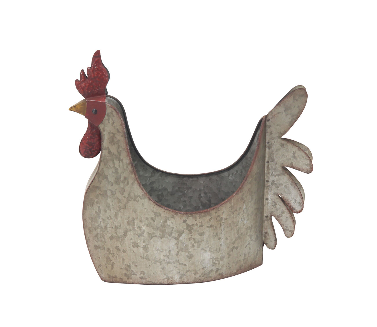 Metal Chicken Design Planter with Beak and Tail, Weathered Gray