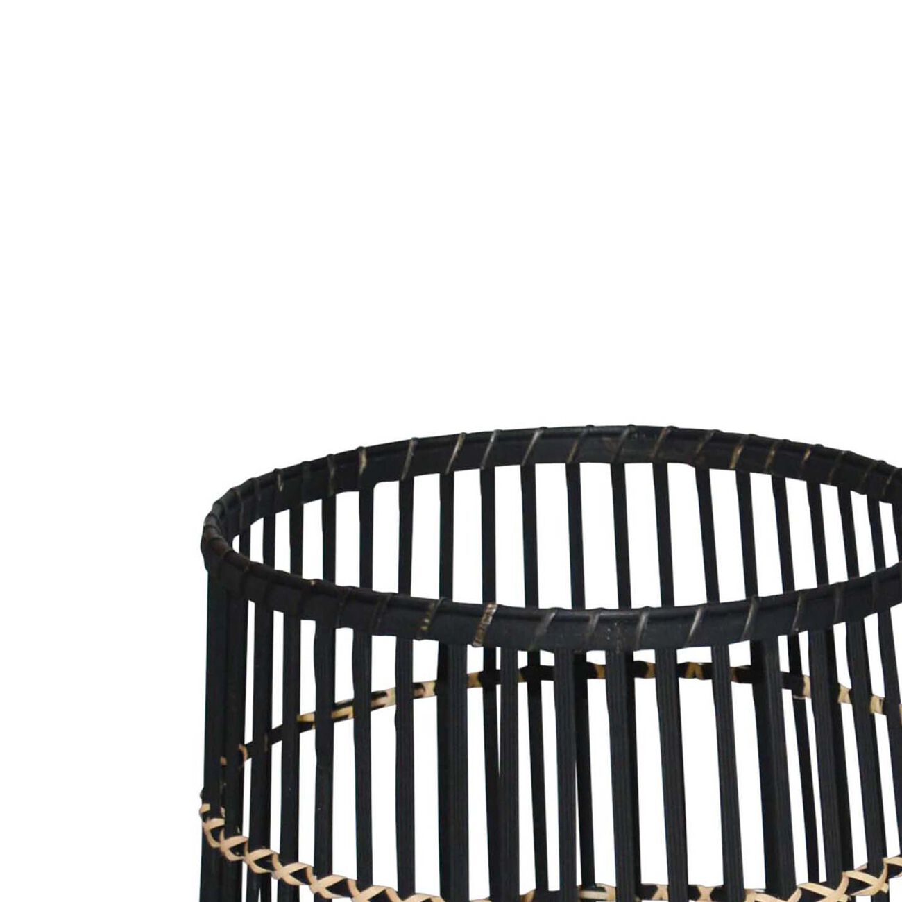 Drum Shaped Open Cage Bamboo Planter with Angled Legs, Set of 3, Black
