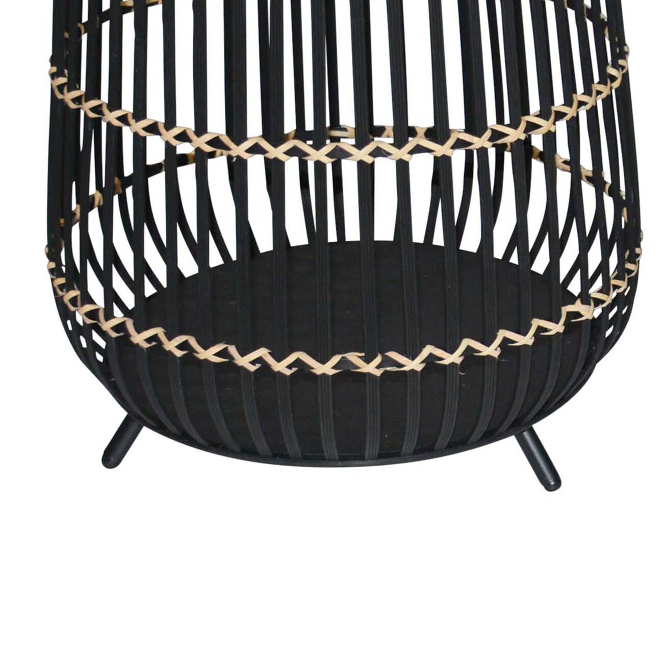 Drum Shaped Open Cage Bamboo Planter with Angled Legs, Set of 3, Black