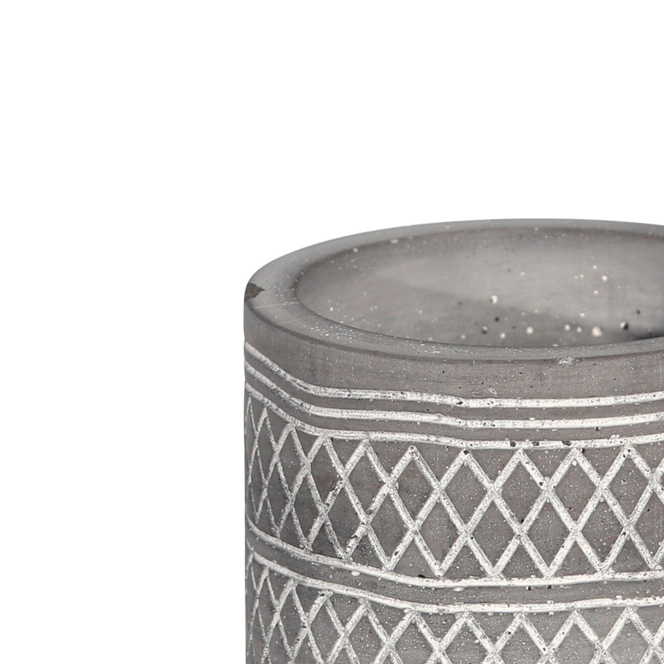 Diamond Pattern Round Cement Planter with Saucer, Gray and White