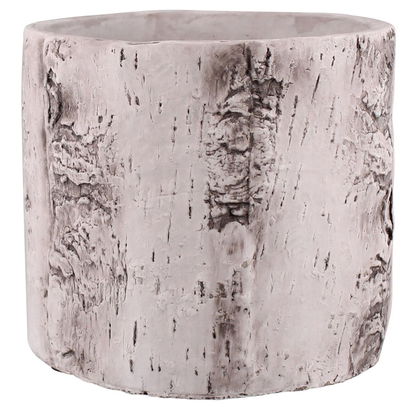 Faux Birch Cement Framed Cylinder Planter, Large, White