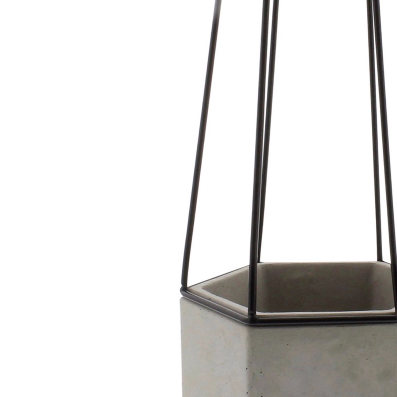 Hexagonal Cement Planter with Metal Cage, Small, Gray
