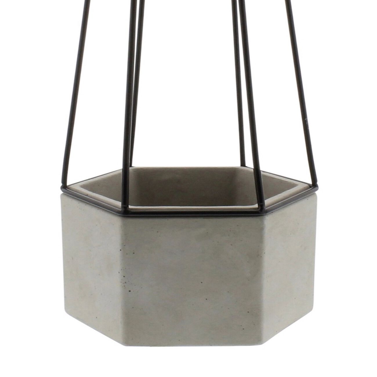 Hexagonal Cement Planter with Metal Cage, Small, Gray