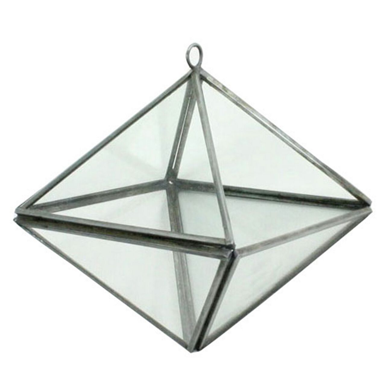 6 Inch Metal Octahedron Shaped Terrarium, Gray