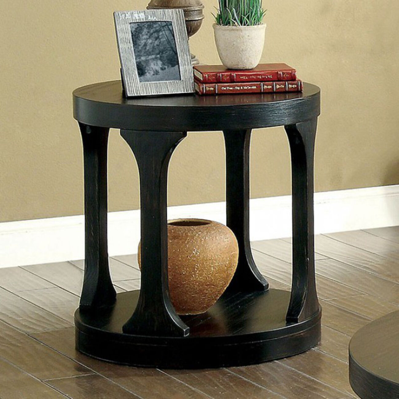 Carrie Transitional End Table, Antique Black