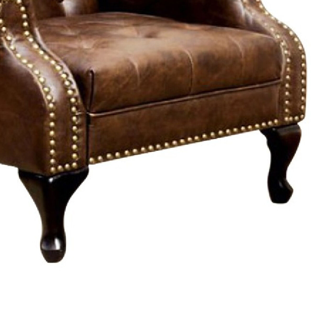 Vaugh Traditional Wing Accent Chair In Nail Head, Rustic Brown Finish