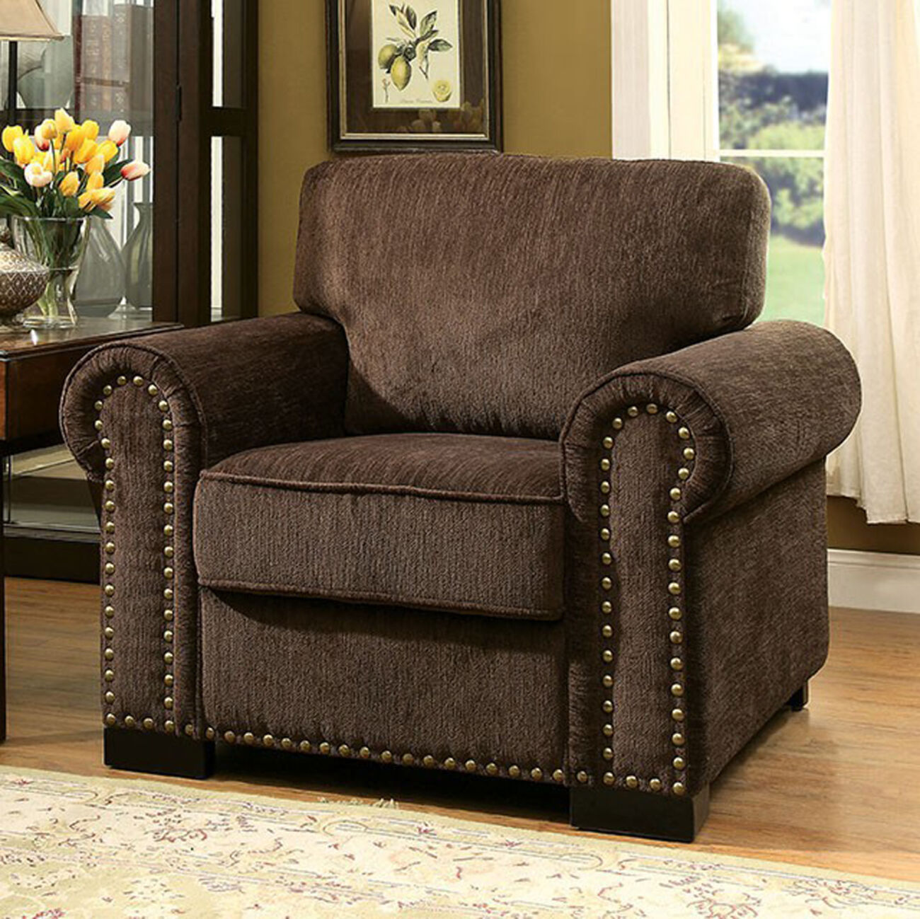 Rydel Transitional Single Chair, Brown