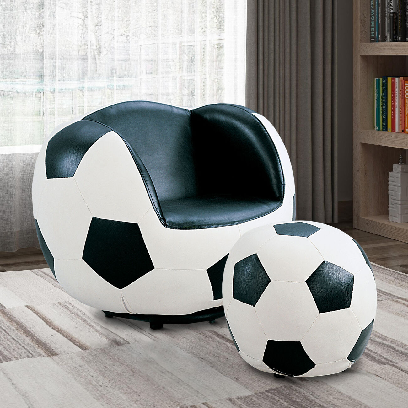 All Star 2 Piece Pack Chair & Ottoman, Soccer: White & Black