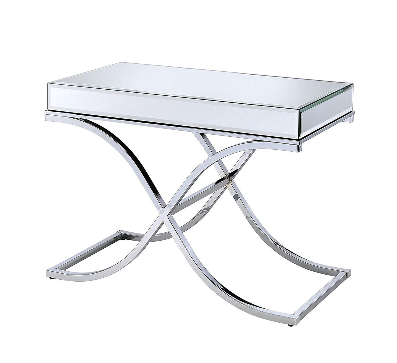 Sophisticated Sofa Table, Mirrored Top & Chrome (Silver)
