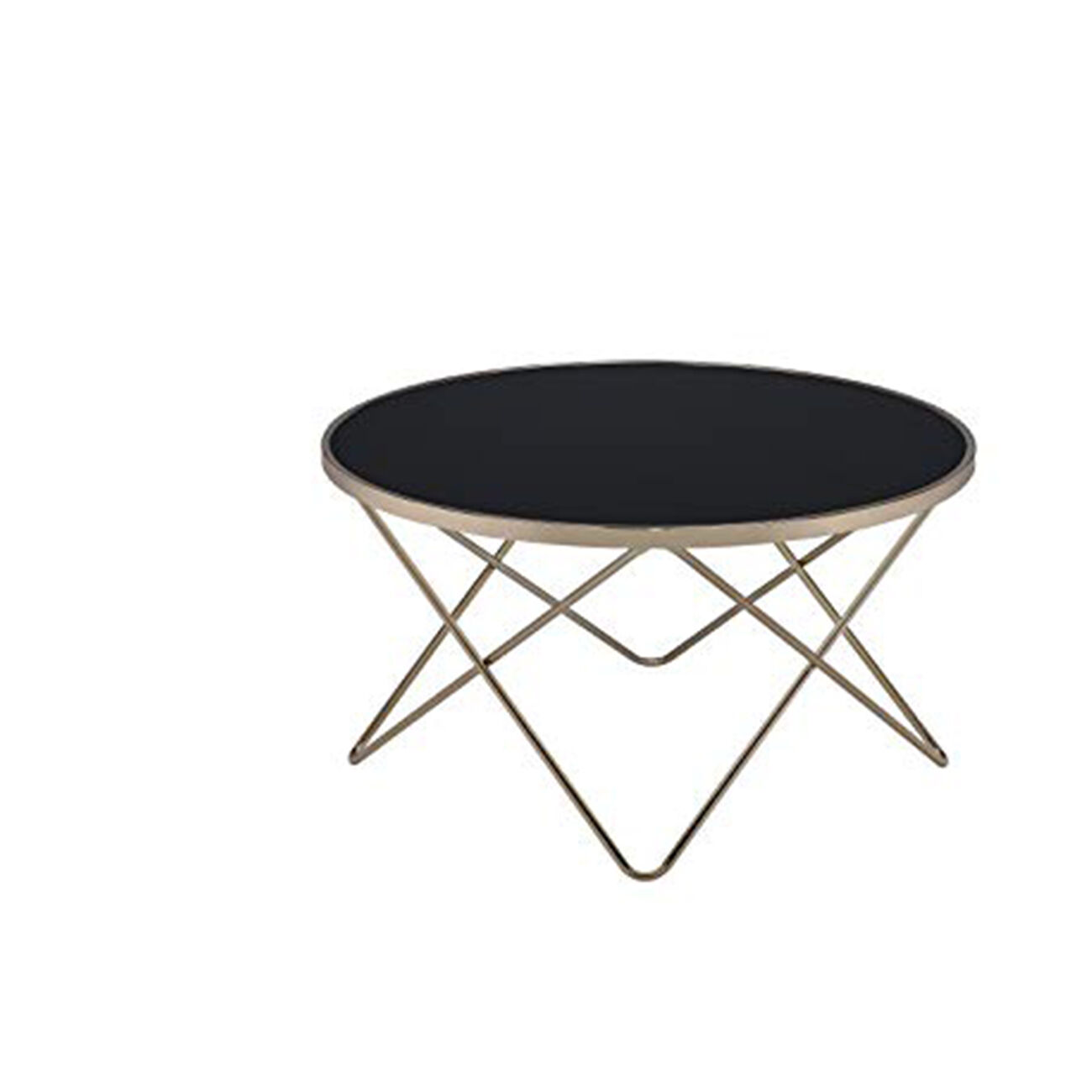 Smoked Glass Top Coffee Table with Metal Hairpin Base, Black and Gold