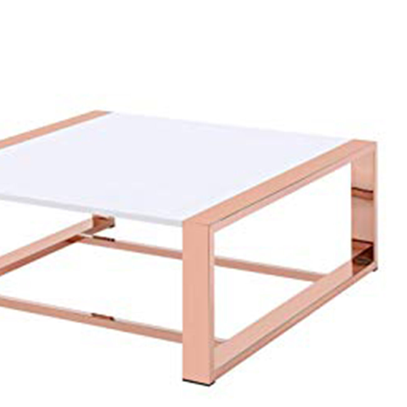 Metal Frame Rectangular Coffee Table with Sled Base, Rose Gold and White