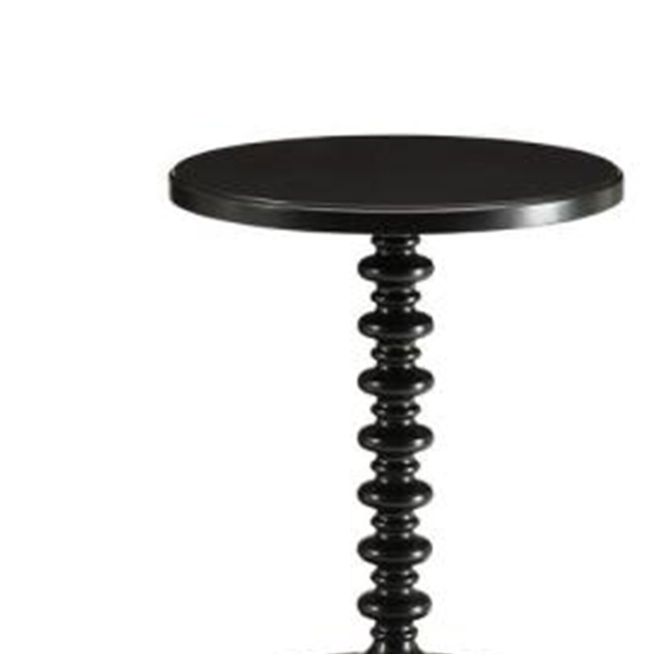Round Top Wooden Side Table with Turned Frame, Black