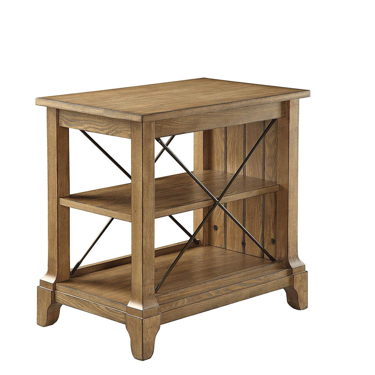 Wooden Side Table With 2 Compartments, Oak Brown