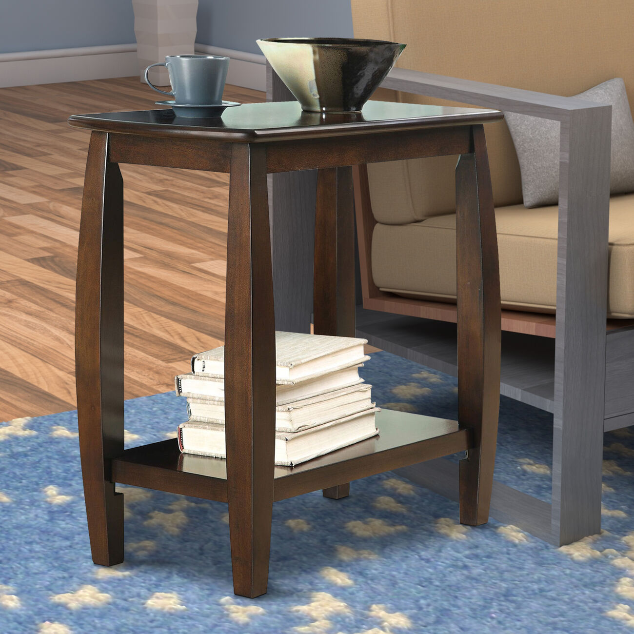 Elegant Wooden Chair Side Table, Brown