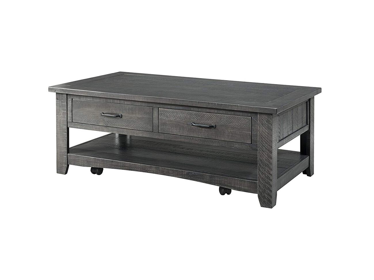 Wooden Coffee Table With Two Spacious Drawers, Gray