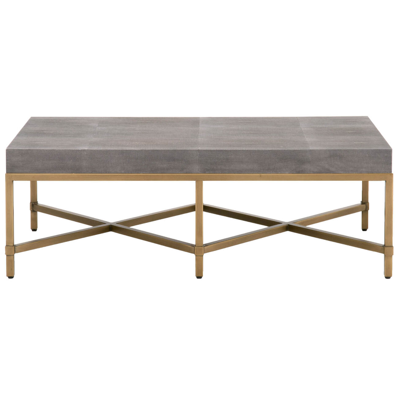Resin Top Rectangular Coffee Table With Metal Base, Gray And Gold