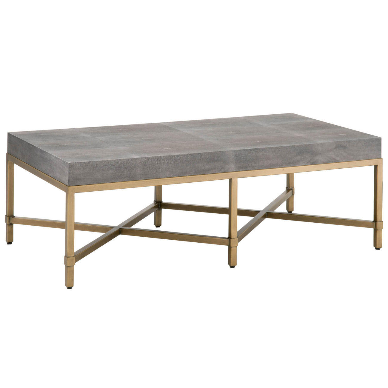 Resin Top Rectangular Coffee Table With Metal Base, Gray And Gold