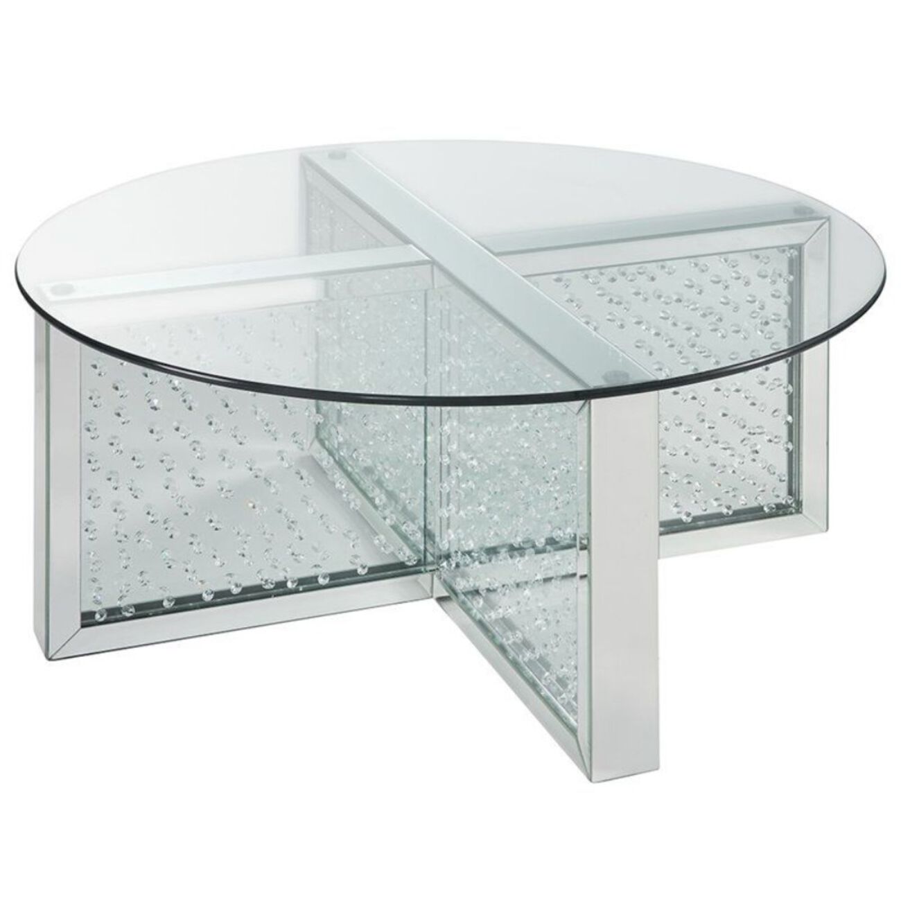 Modern Style Round Glass and Faux Crystal Coffee Table, Silver