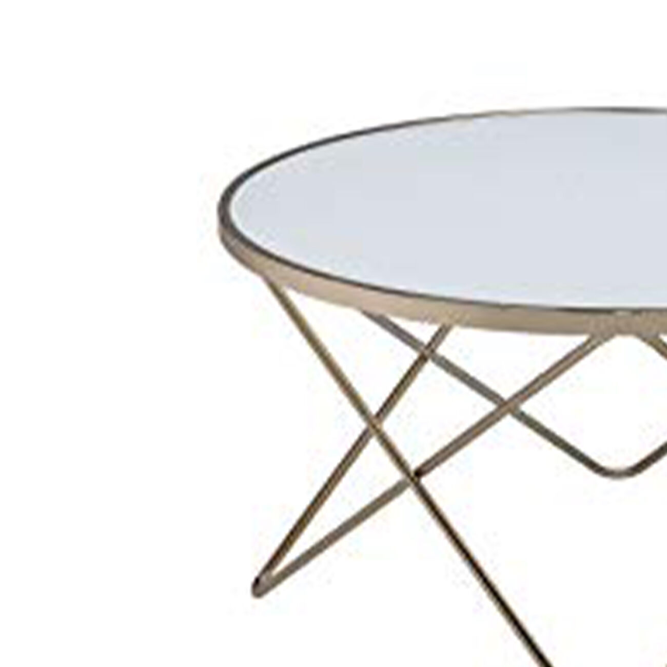 Contemporary Style Round Glass and Metal Coffee Table, White and Gold