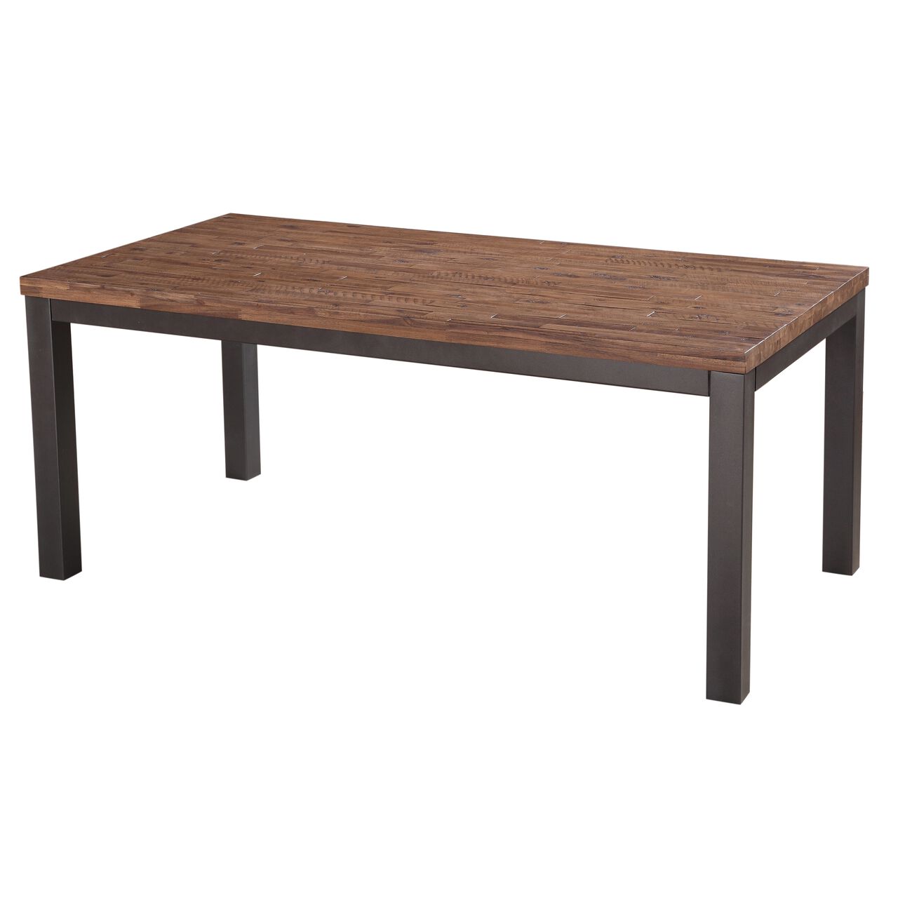 Wooden Rectangular Table with Gray Powder Coated Steel Base, Rustic Truffle Brown