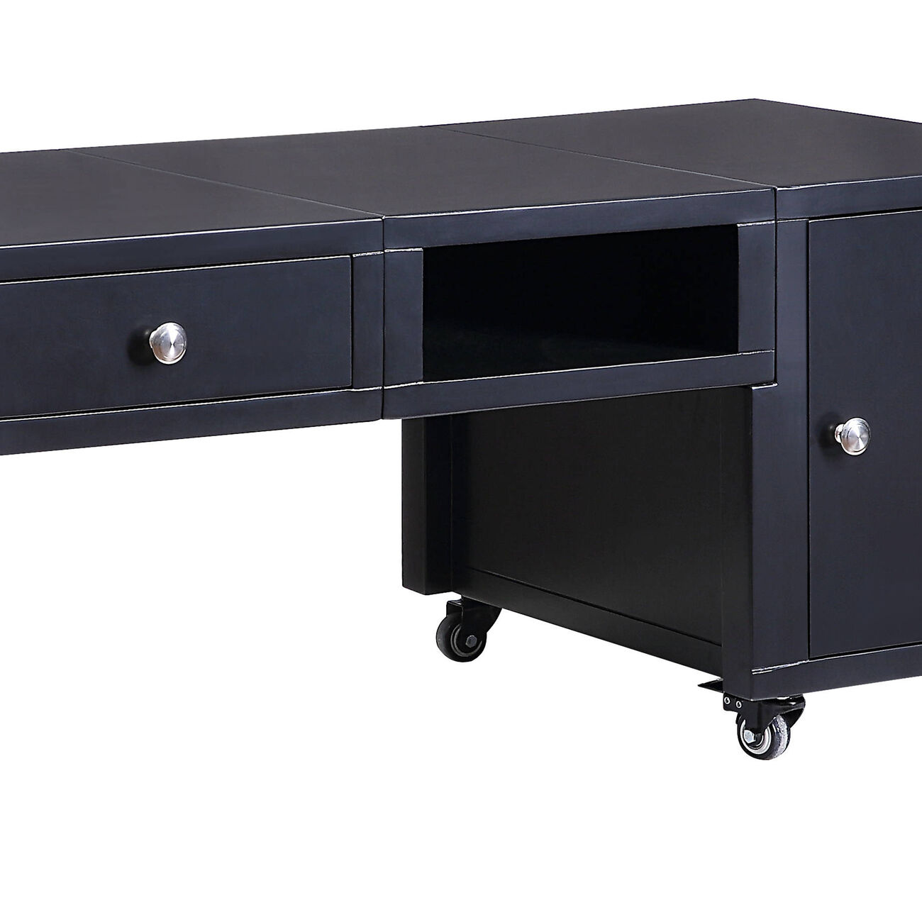 Rectangular Convertible Coffee Table with Spacious Storage and Castors, Black