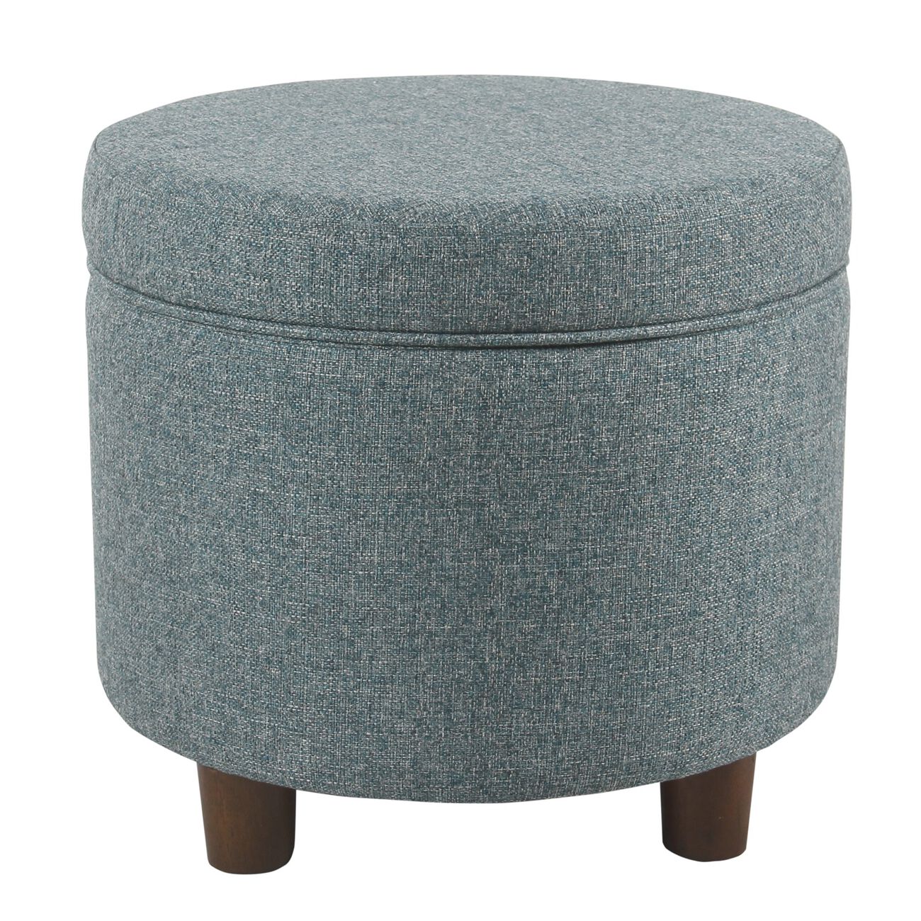Fabric Upholstered Round Wooden Ottoman with Lift Off Lid Storage, Teal Blue