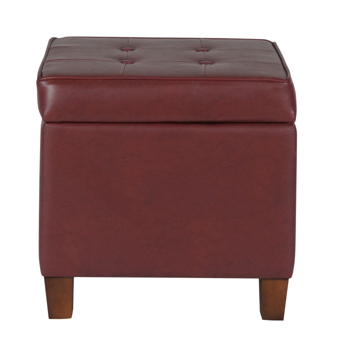 Square Shape Leatherette Upholstered Wooden Ottoman with Tufted Lift Off Lid Storage, Red