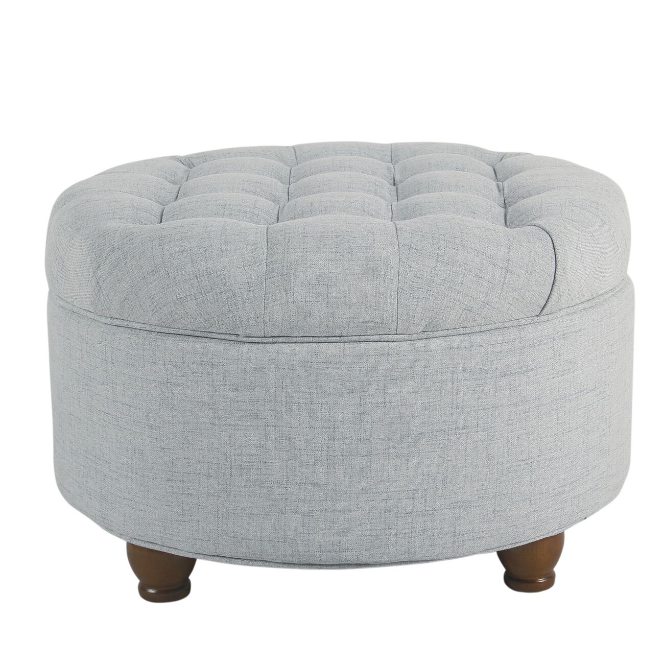 Fabric Upholstered Wooden Ottoman with Tufted Lift Off Lid Storage, Light Blue