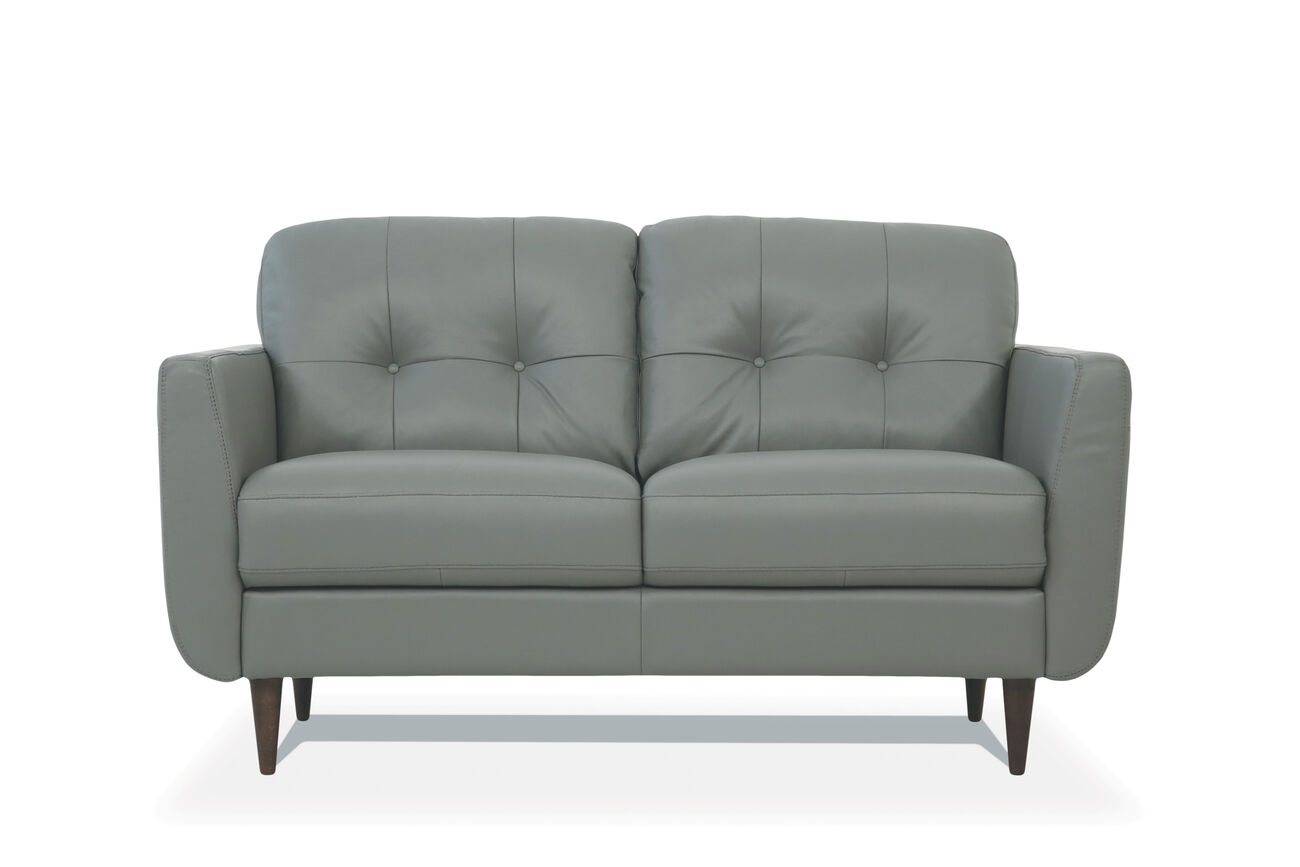 Leatherette Loveseat with Tapered Legs and Button Tufted Details, Gray