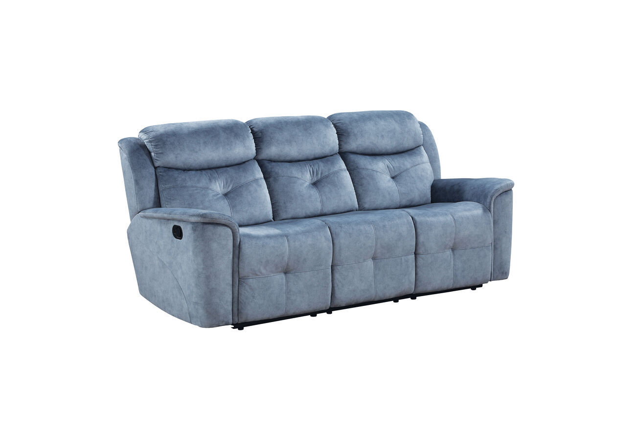 Fabric Upholstered Recliner Sofa with Tufted Details, Blue