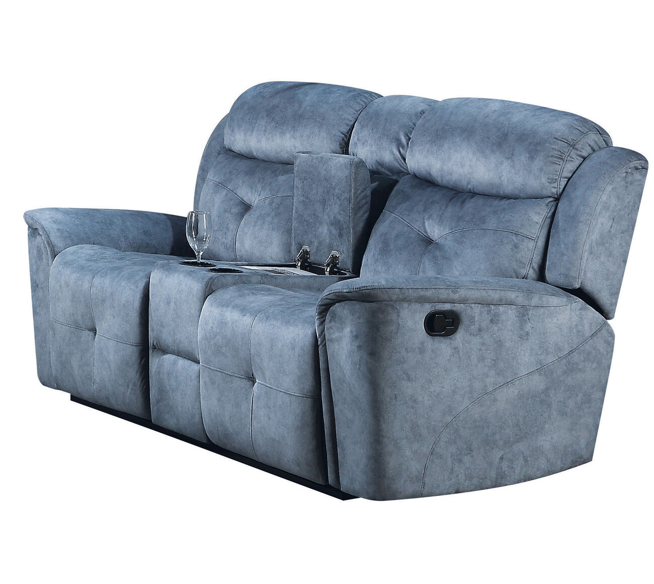 Fabric Upholstered Recliner Loveseat with Tufted Details, Blue