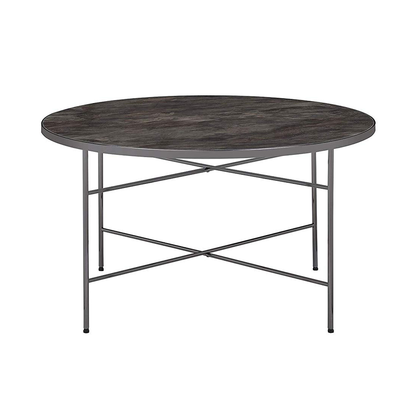 Contemporary Style Metal Framed Coffee Table with Marble Top, Gray