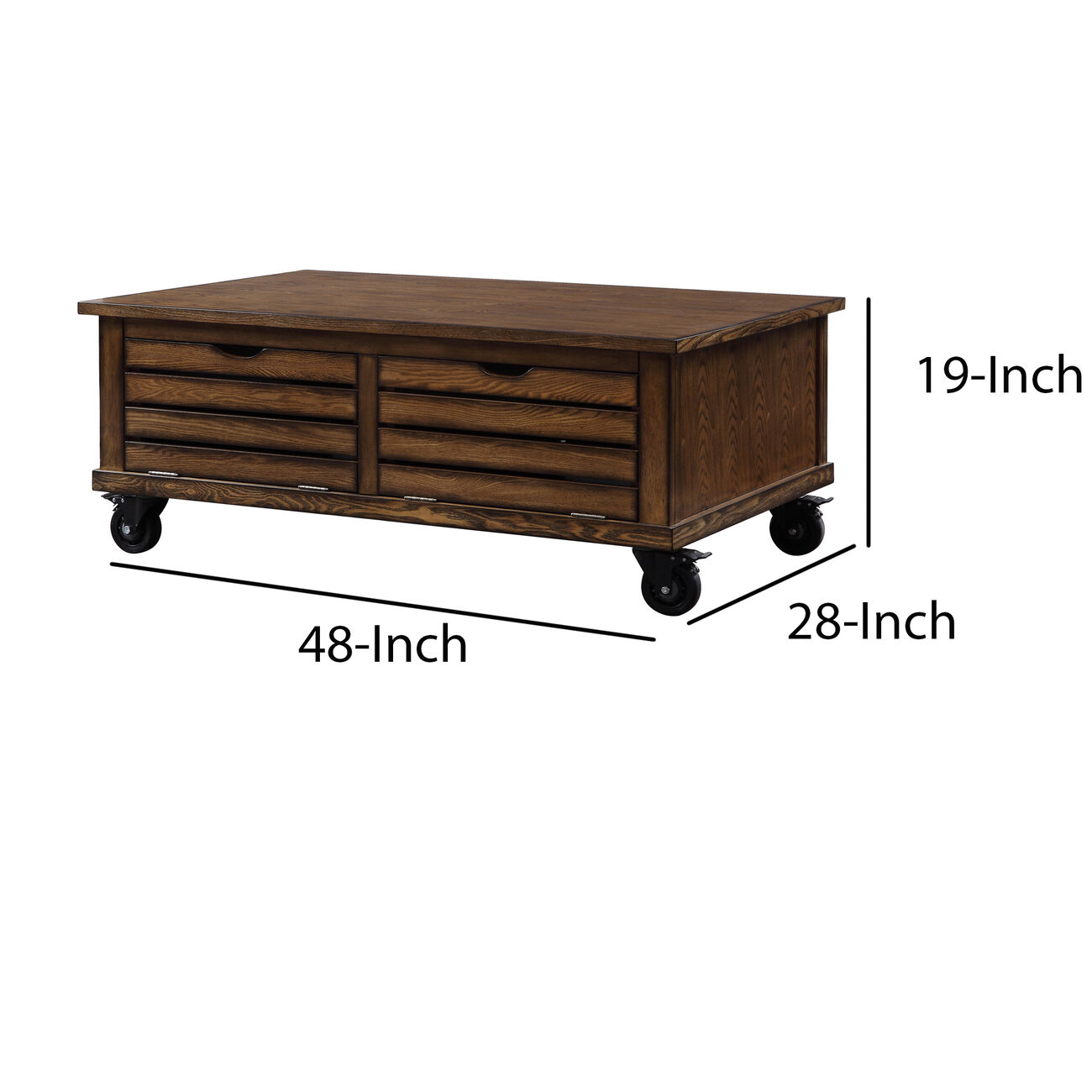 Wooden Coffee Table with Drop Down Storage and Caster Wheels, Brown