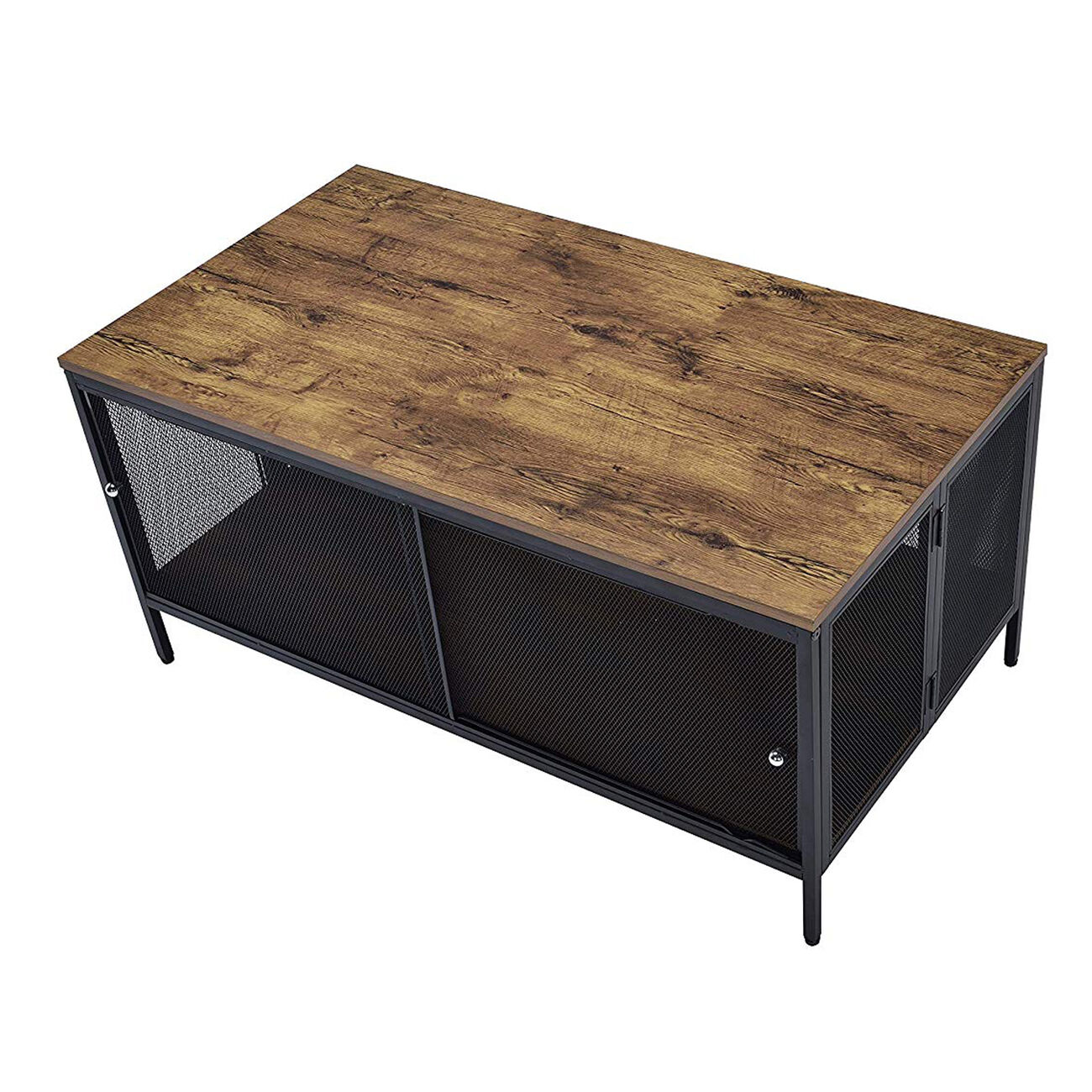 Metal Coffee Table with 1 Bottom Shelf and Mesh Design, Brown and Gray
