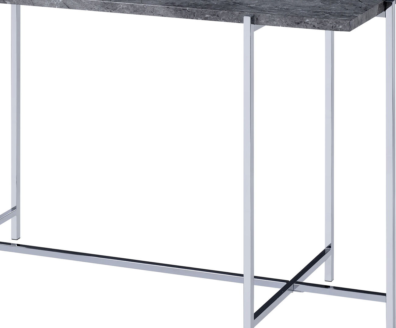 Contemporary Marble Top Sofa Table with Trestle Base , Gray and Silver