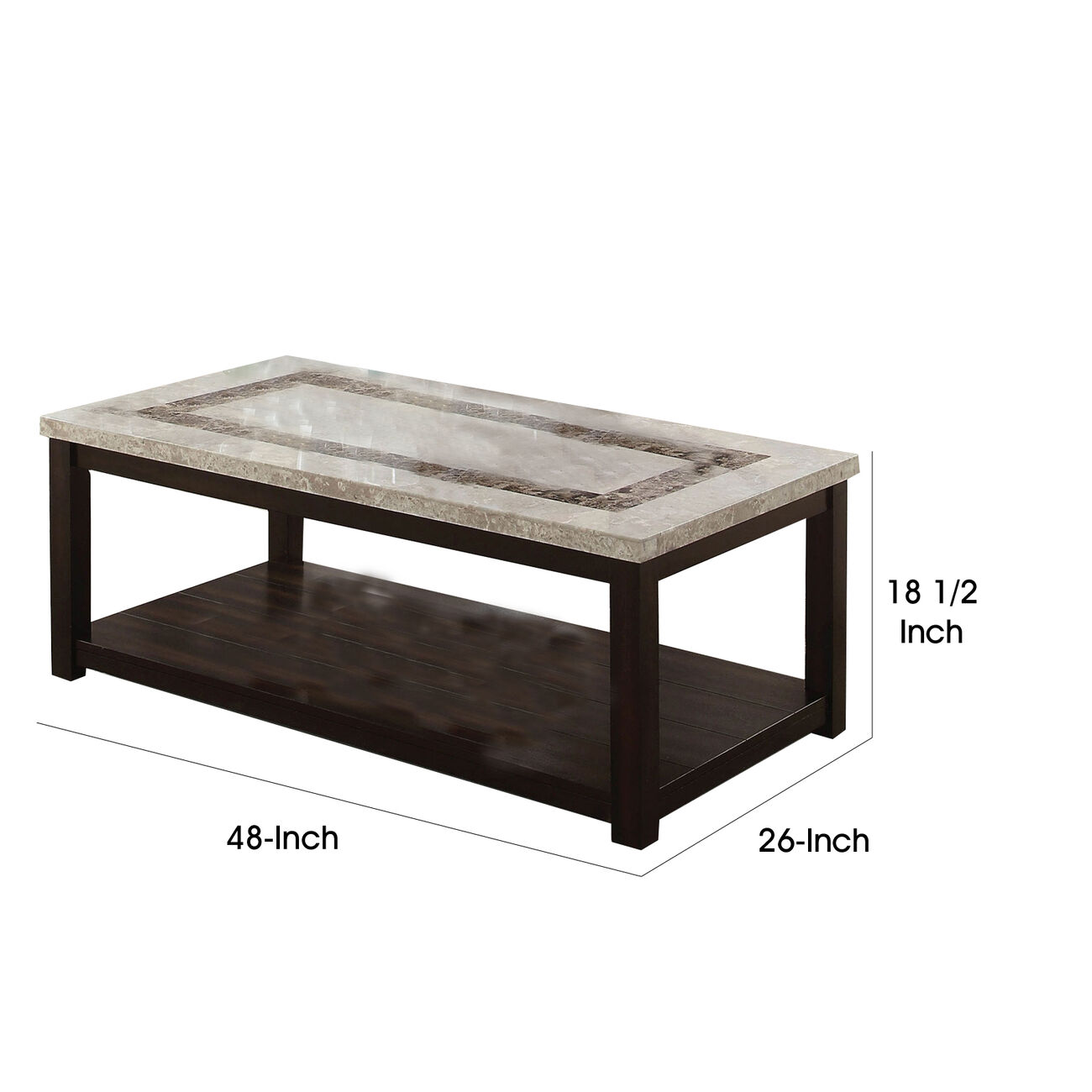 Transitional Coffee Table with Rectangular Marble Top, Brown