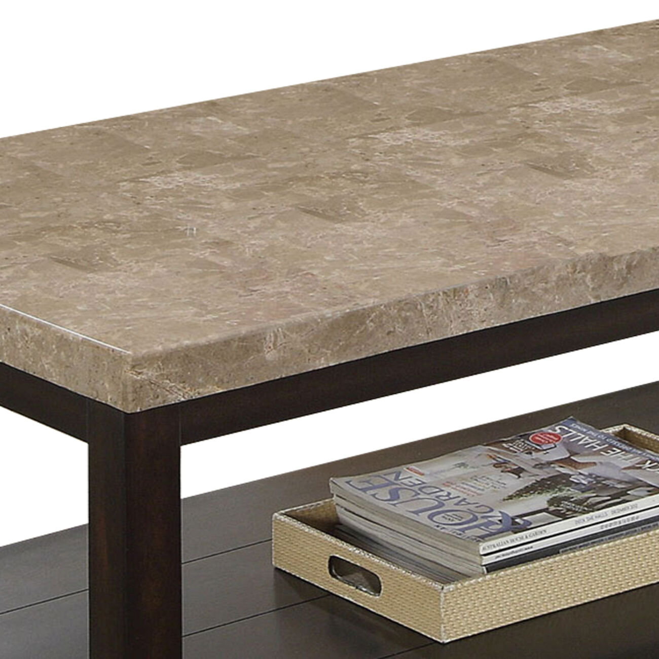 Transitional Coffee Table with Genuine Marble Top, Brown