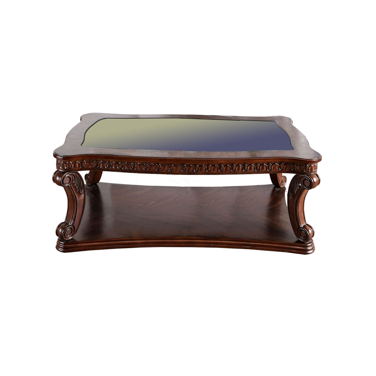 Traditional Coffee Table with Cabriole Legs and Wooden Carving, Brown