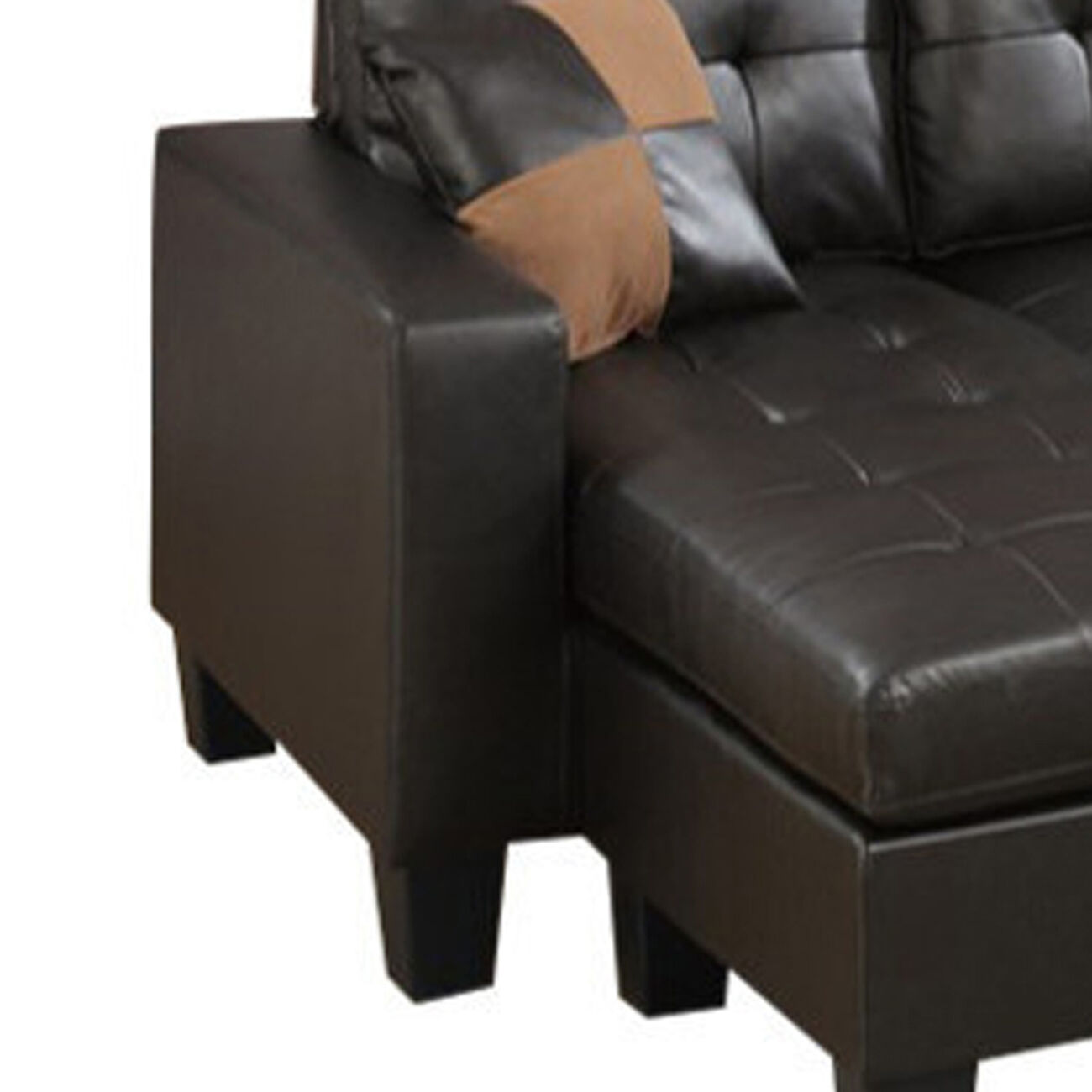 Leather All In One Sectional With Ottoman And 2 Pillows In Espresso Brown