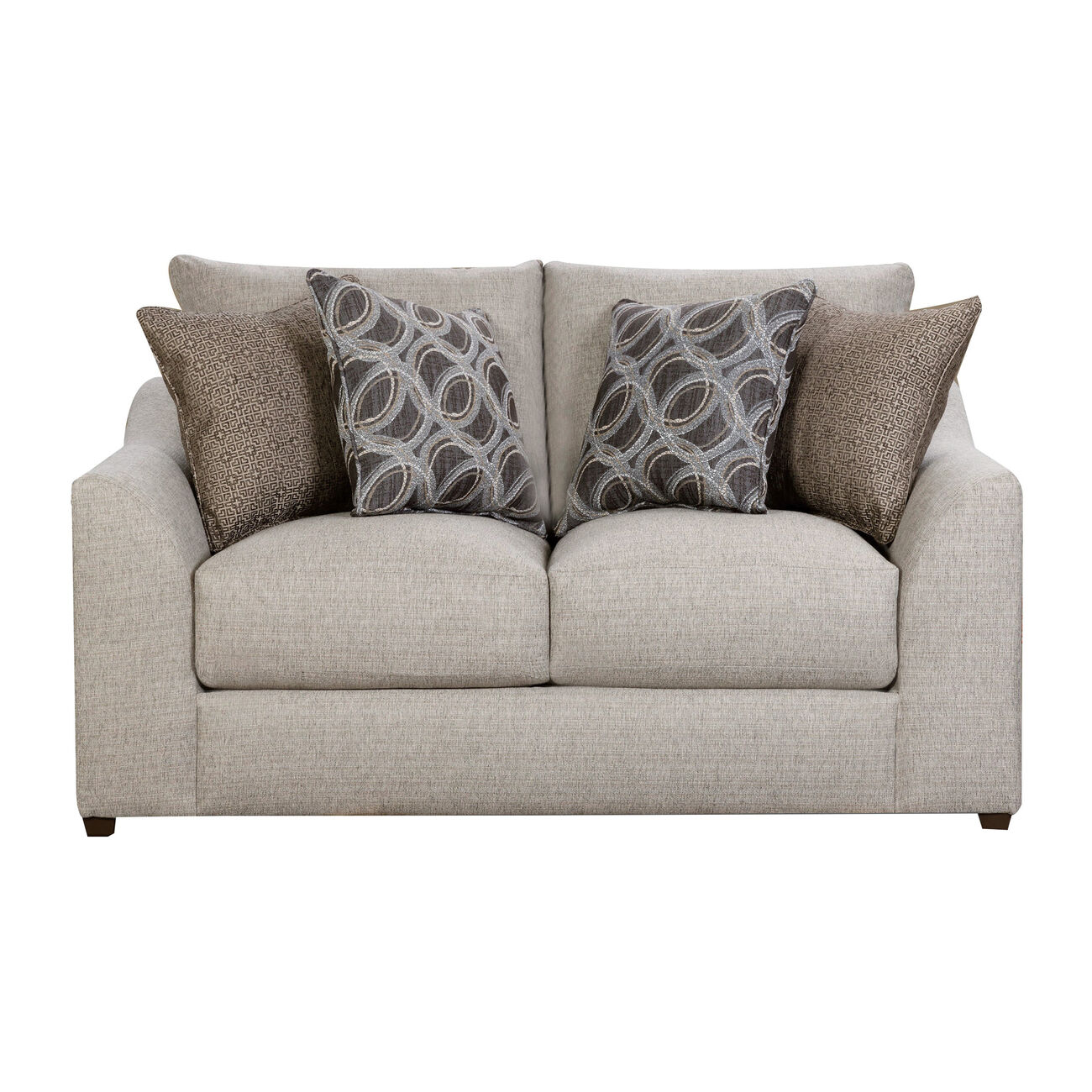 Fabric Upholstered Wooden Loveseat with Cushioned Seating, Beige
