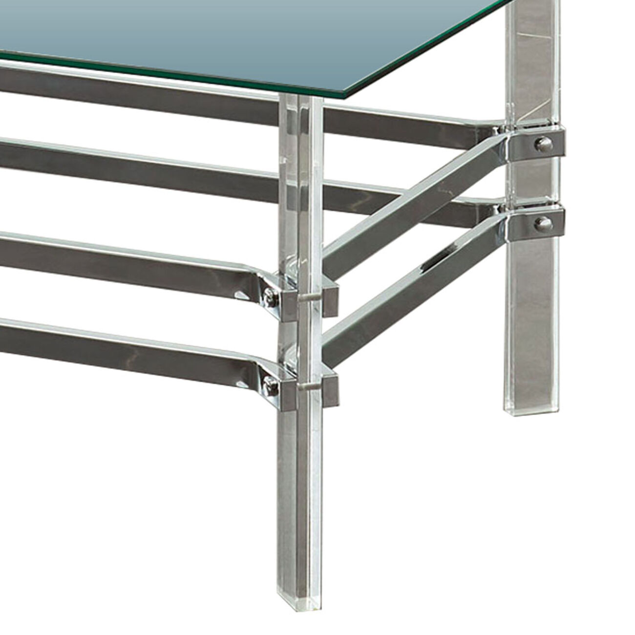 Glass and Metal Coffee Table with Tubular Legs, Silver and Clear