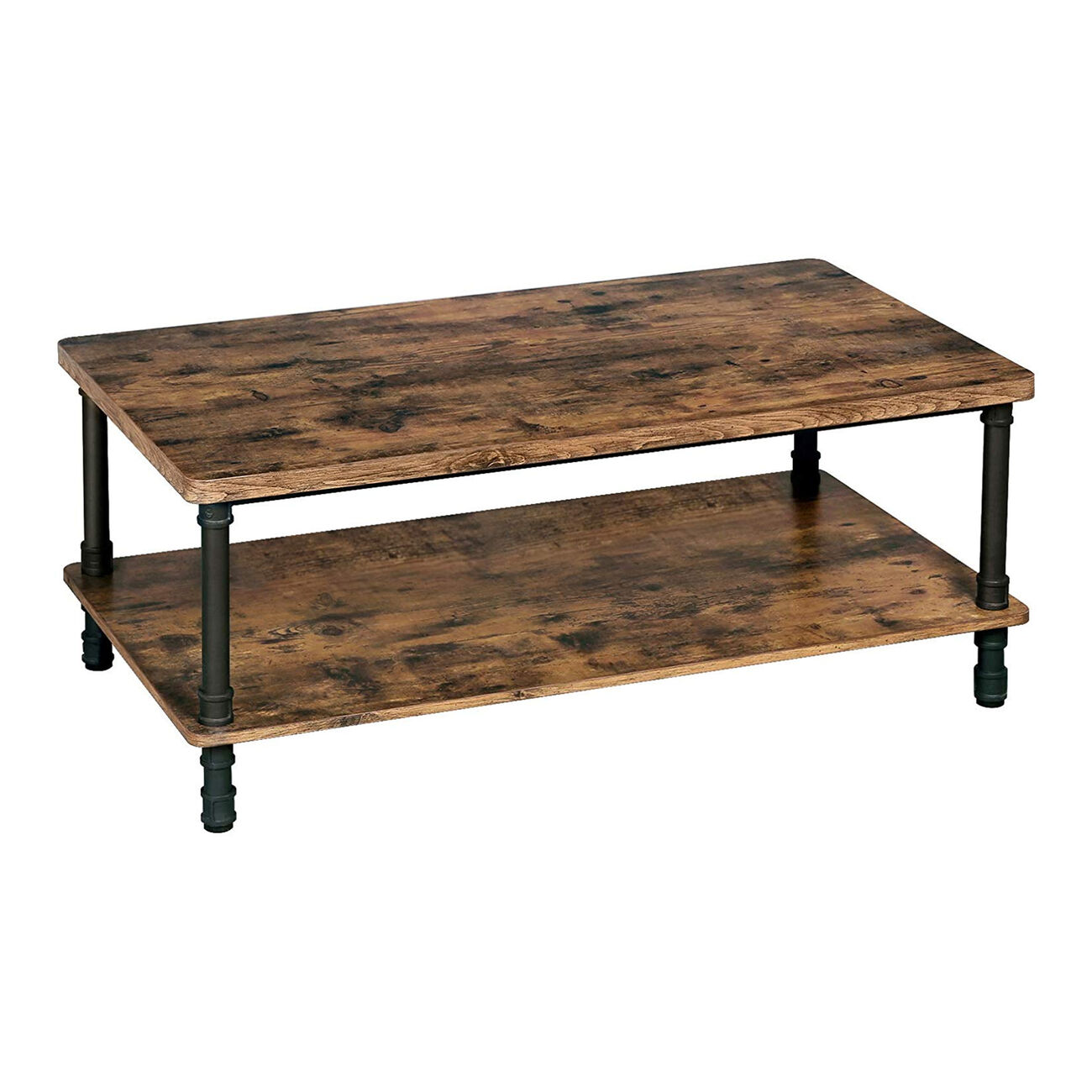 Wooden Coffee Table with 1 Bottom Shelf and Grain Details, Brown