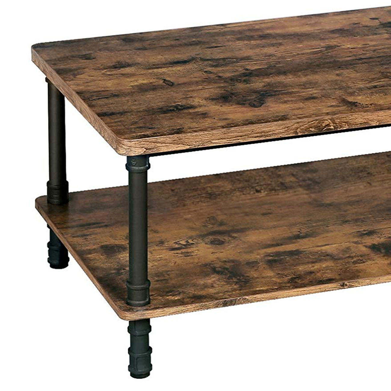 Wooden Coffee Table with 1 Bottom Shelf and Grain Details, Brown