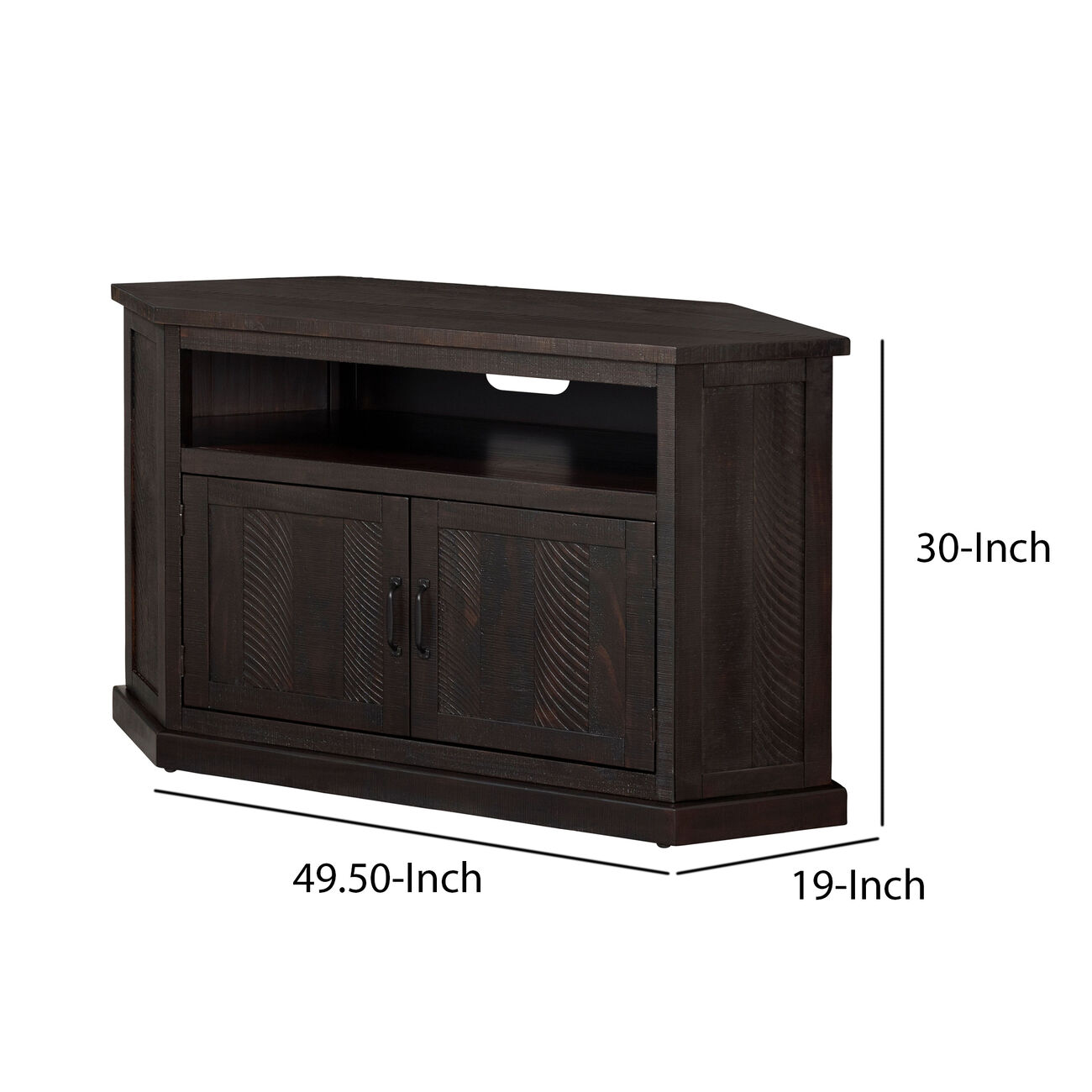 Rustic Wooden Corner TV Stand with 2 Door Cabinet, Espresso Brown