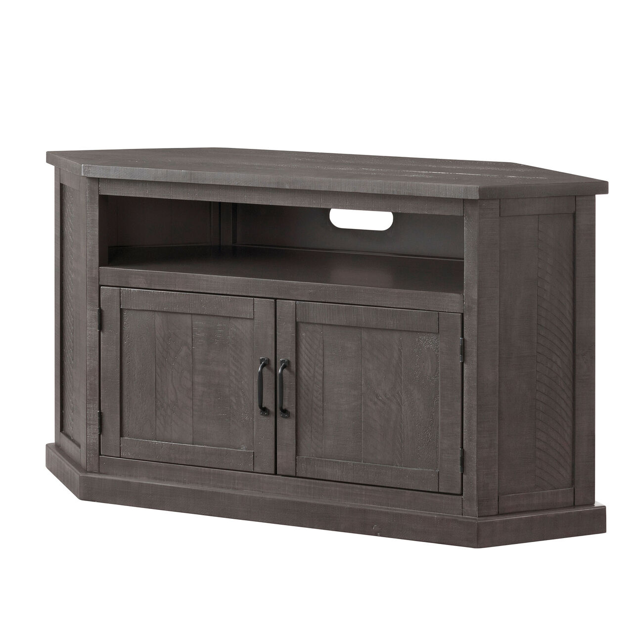 Rustic Style Wooden Corner TV Stand with 2 Door Cabinet, Gray