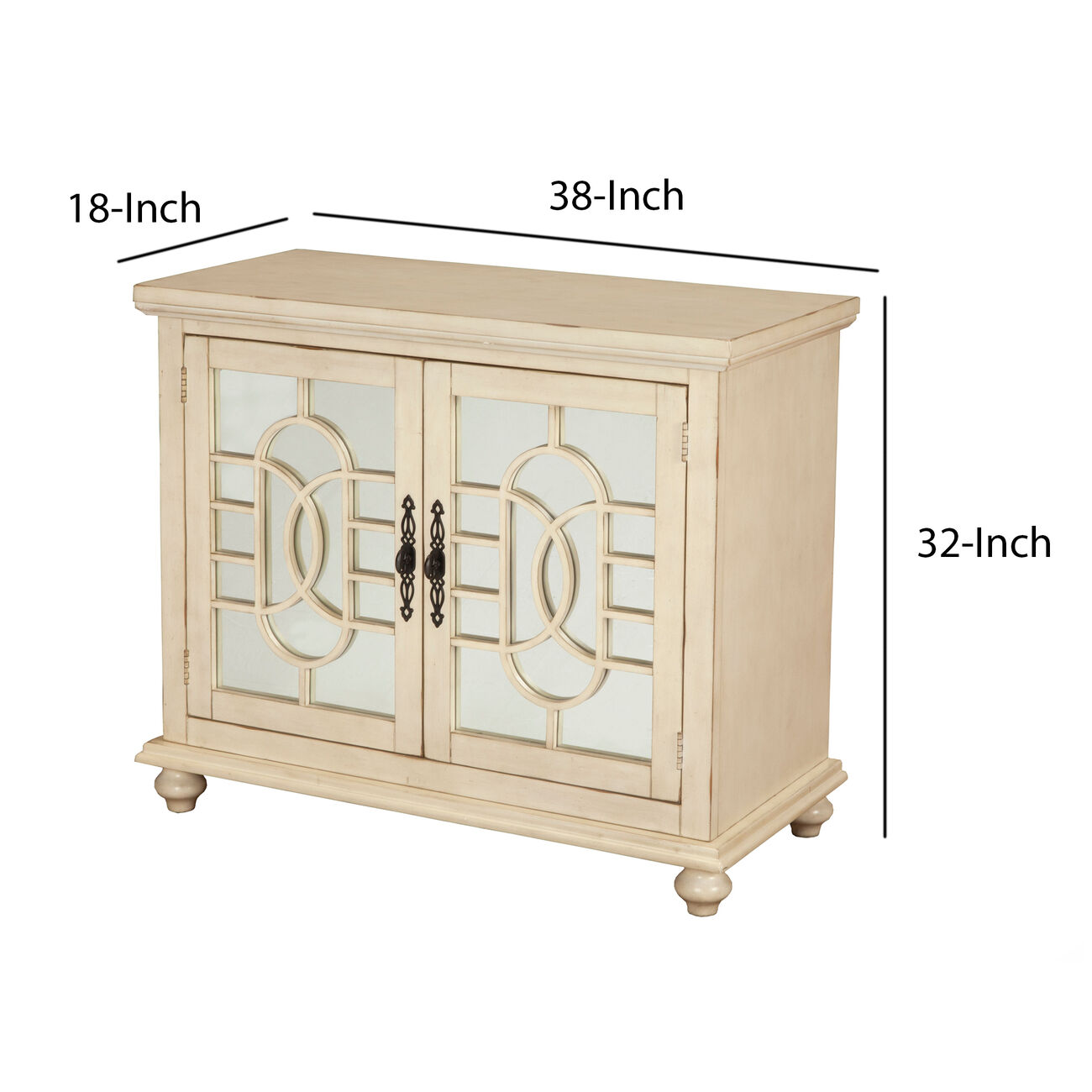 Transitional Wood and Glass TV Stand with Trellis Cabinet Front, Beige