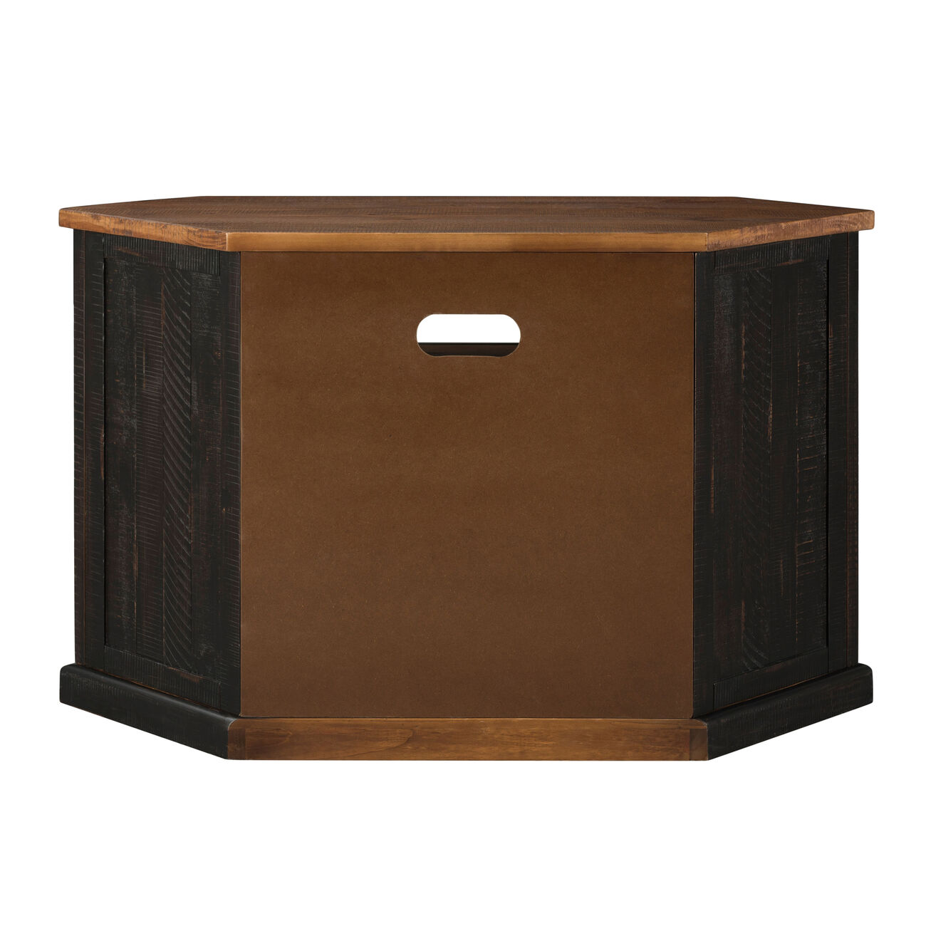 Rustic Style Wooden Corner TV Stand with 2 Door Cabinet, Brown