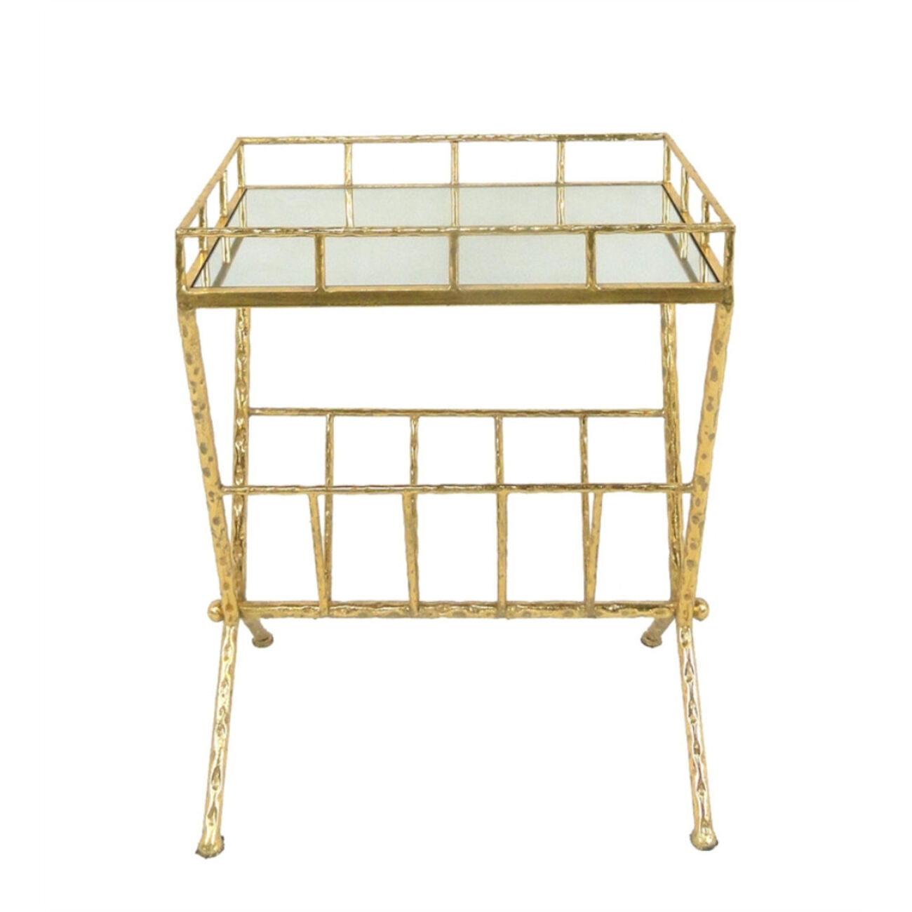 Tempting Metal & Glass Magazine Rack Accent Table, Gold