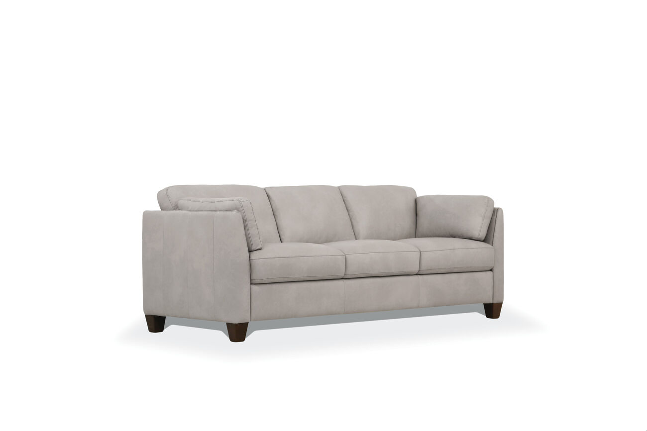 Leatherette Sofa with Tapered Legs and Sloped Armrests, Dusty White