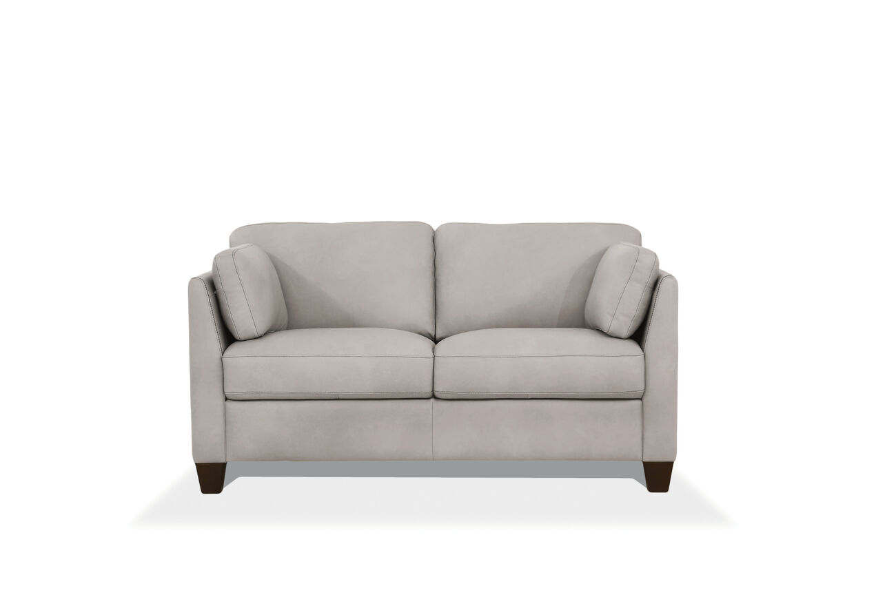 Leatherette Loveseat with Tapered Legs and Sloped Armrests,Dusty White
